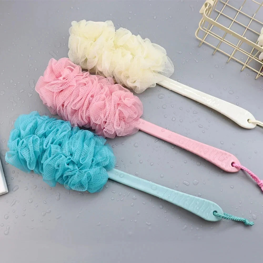 Long Handle Bath Brush - Soft Mesh Back Scrubber Shower Loofah Body Puff