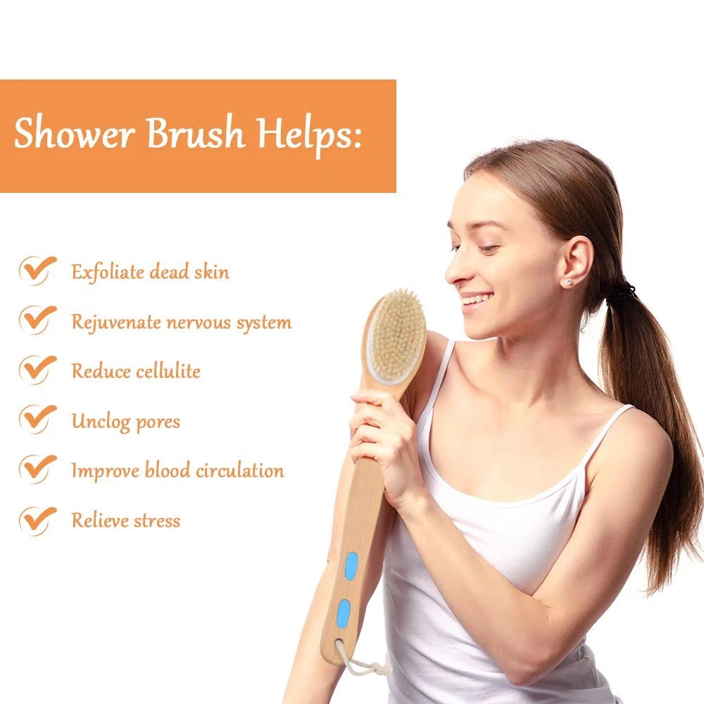 Body Brush Back Scrubber Long Handle Bath Shower Brush with Soft and Stiff