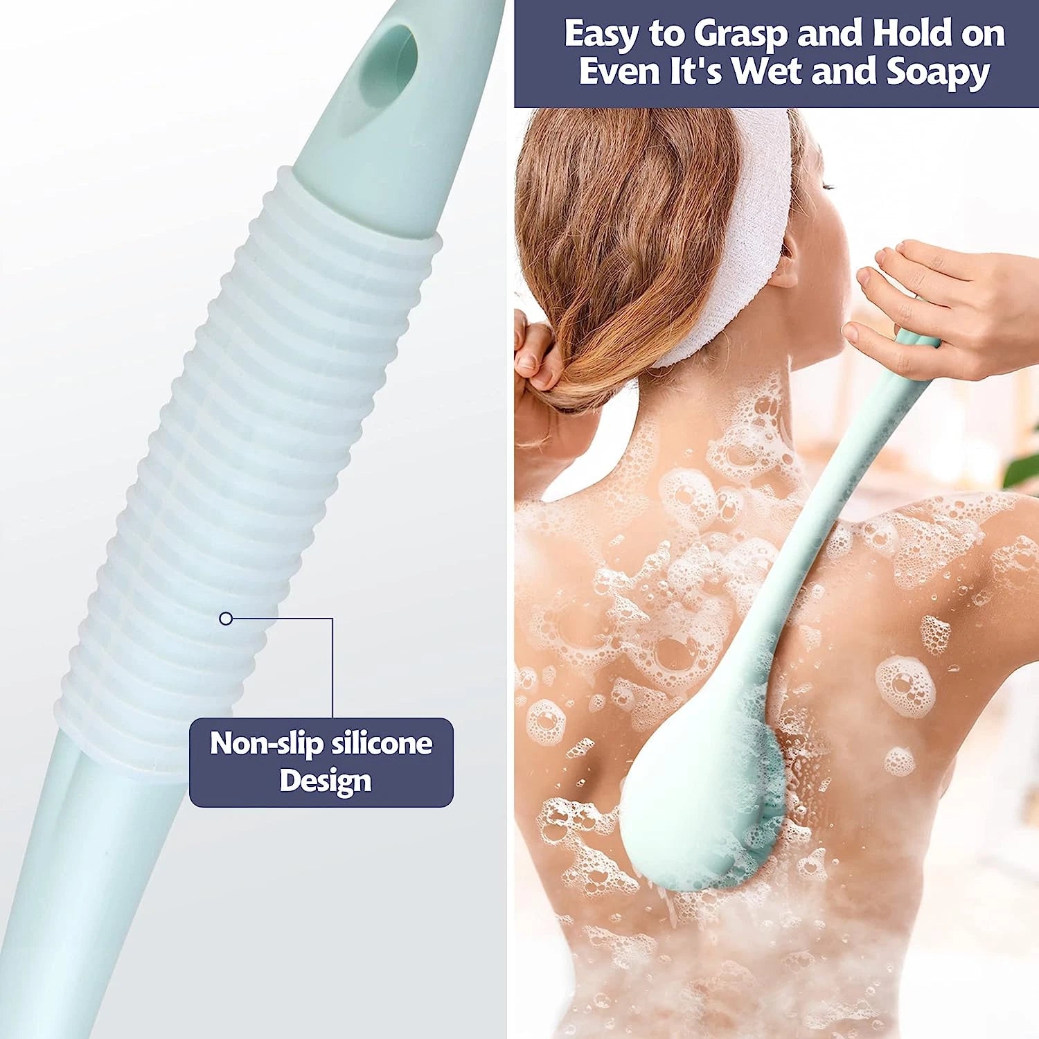 Back Bath Brush Long Handle for Shower - Soft Brush for Men & Women(16.4" Long),