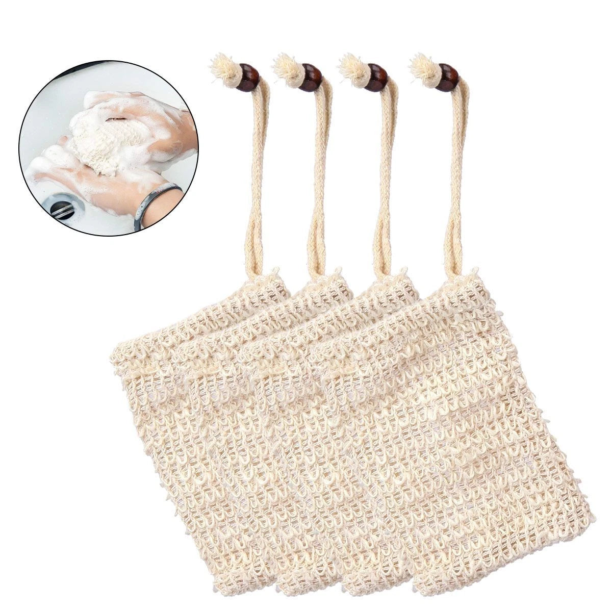 10/20x Natural Sisal Soap Bag Soap Saver Net Mesh Exfoliator Foaming Pouch Soft