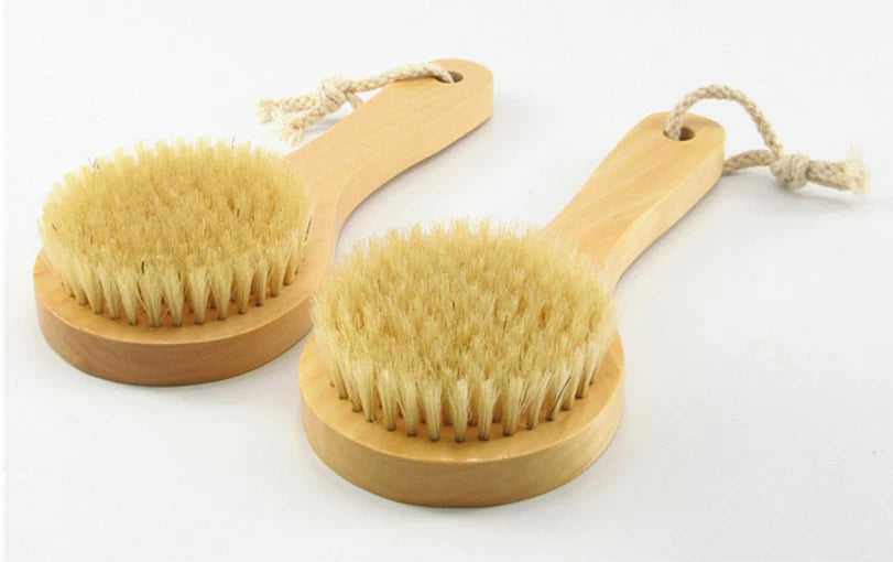 Body Back Skin  Bristle Short Handle Bath Brush Wooden Handle Shower  Scrubber