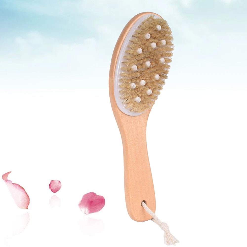 1pc Wood Handle Bath Body Brush Bristle Brush Exfoliating Back Scrubber Shower