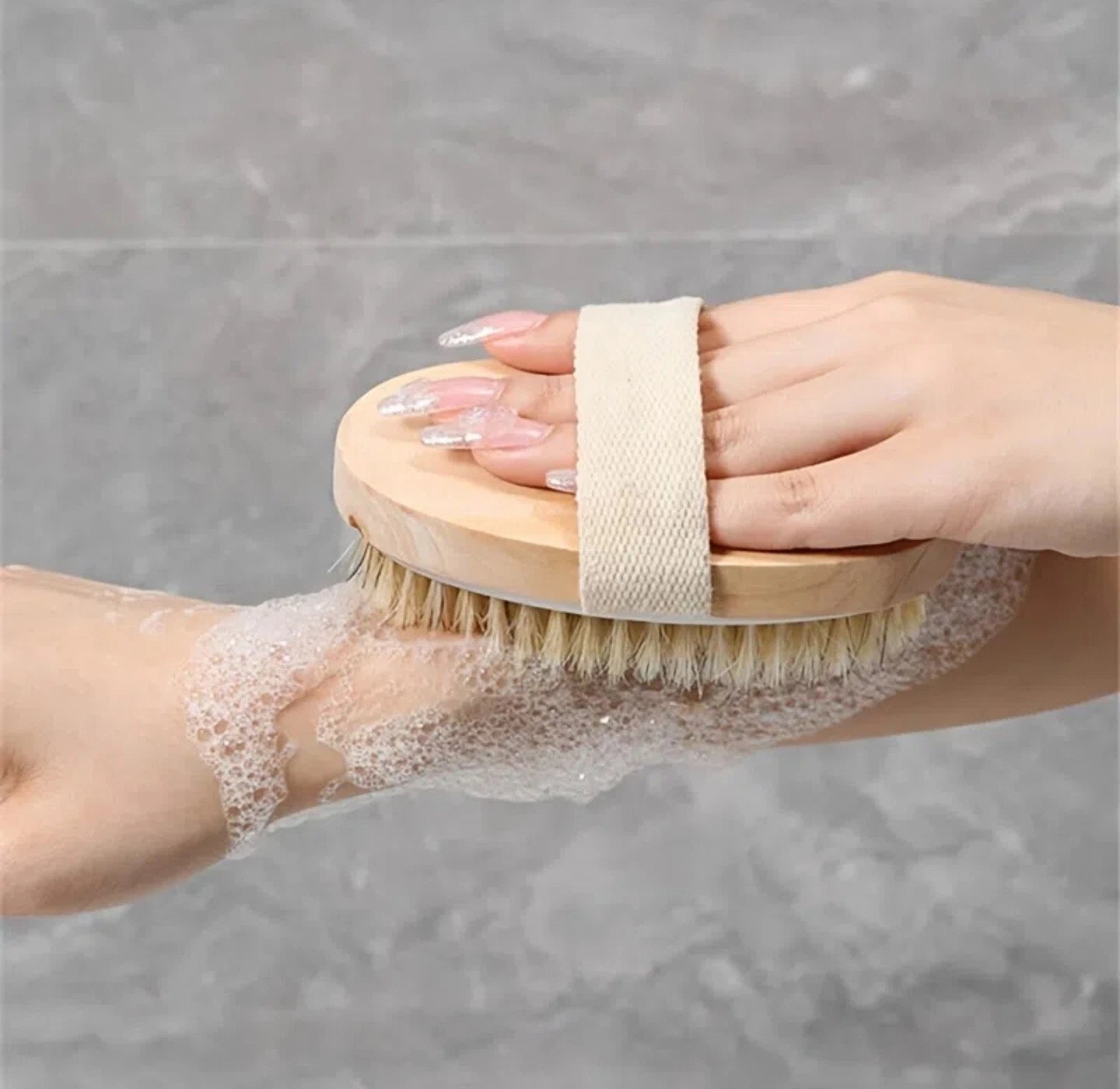 2 pc Natural Bristle Shower Brush Wooden Bath Brush Body Scrubber Long Handle