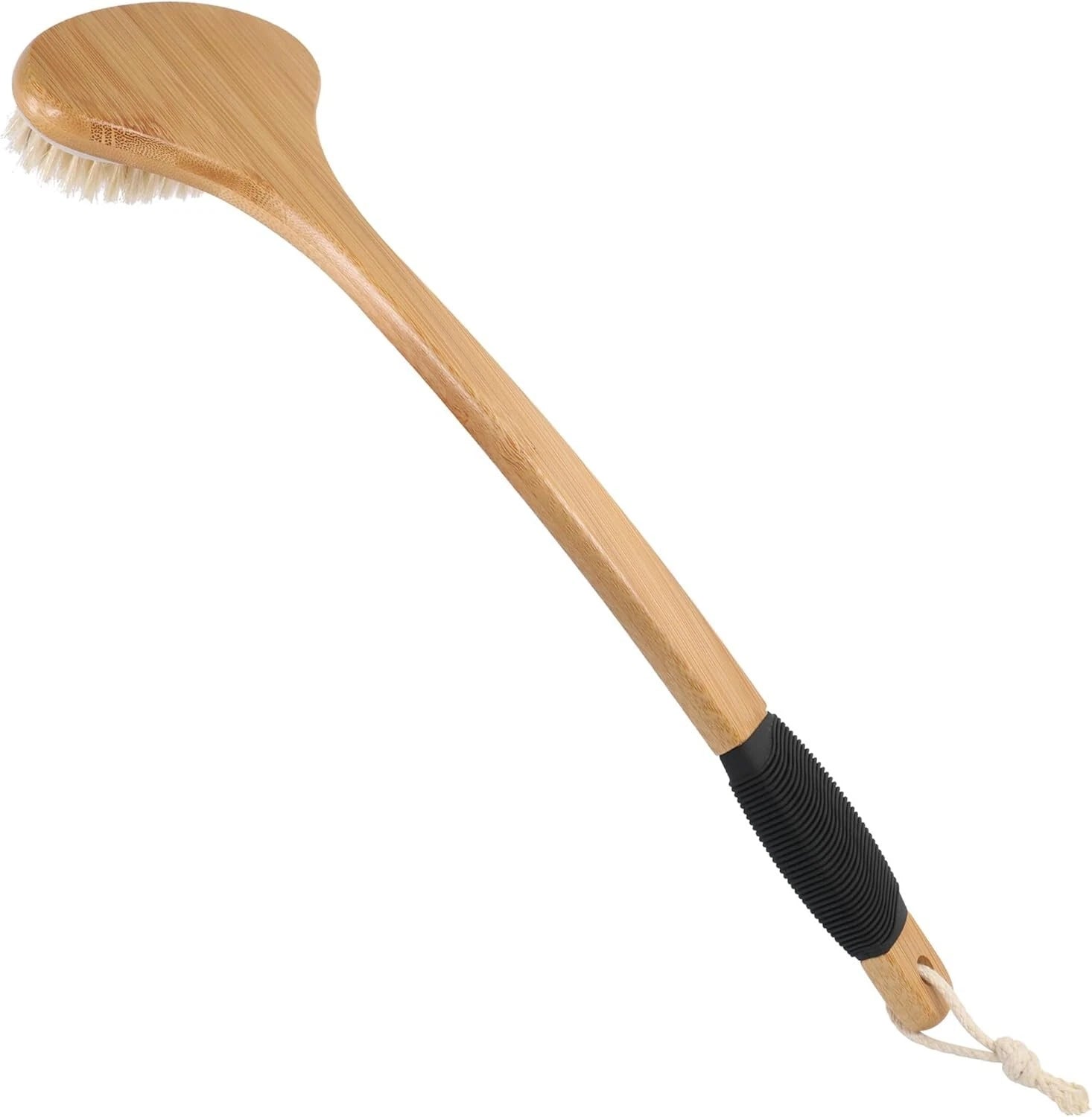 OWIIZI Back Scrub Brush for Shower,Stiff Boar Bristles Bamboo Curved Long Handle