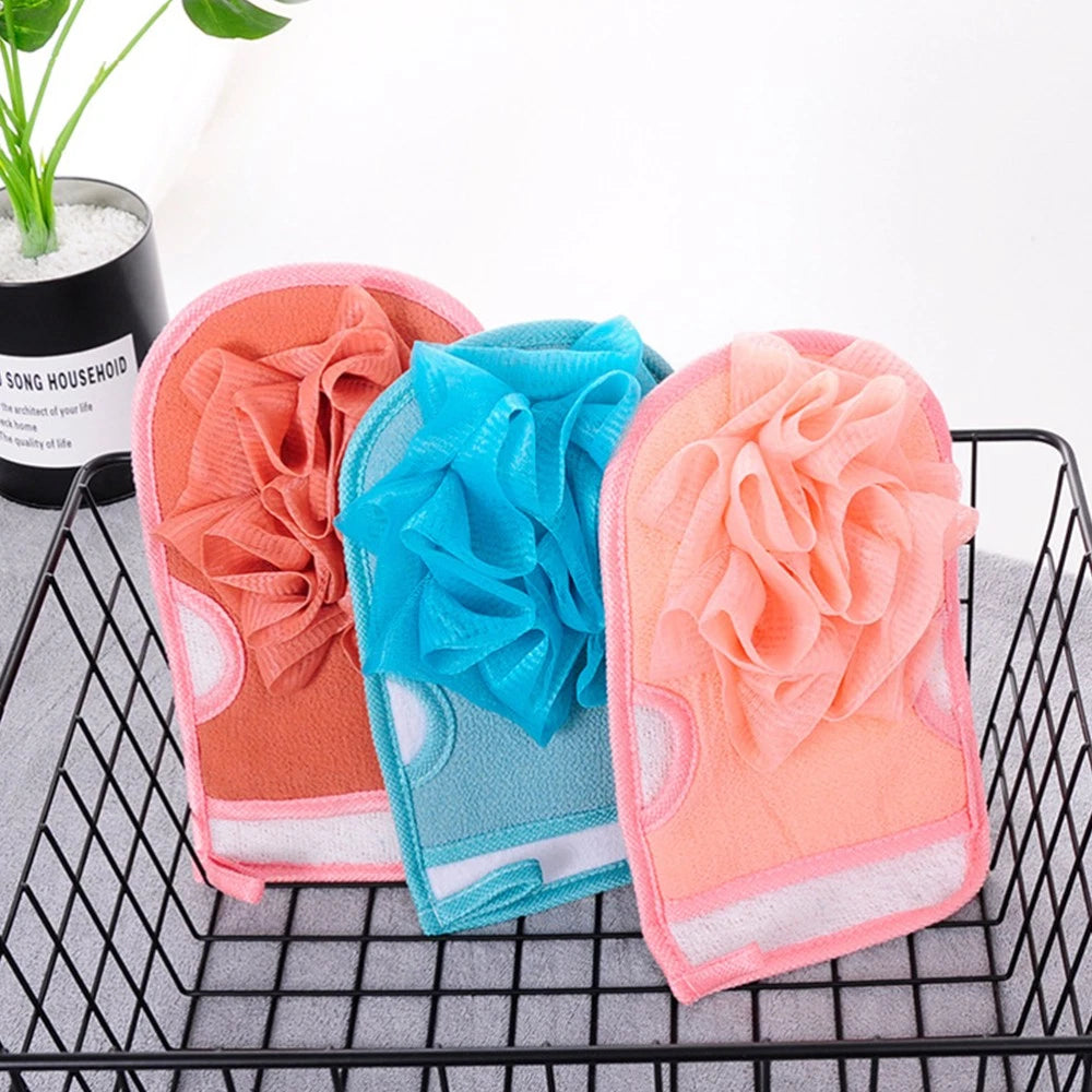 3pcs Shower Bath Gloves Brush Exfoliating Back Skin Scrubber Gloves Bath Ball
