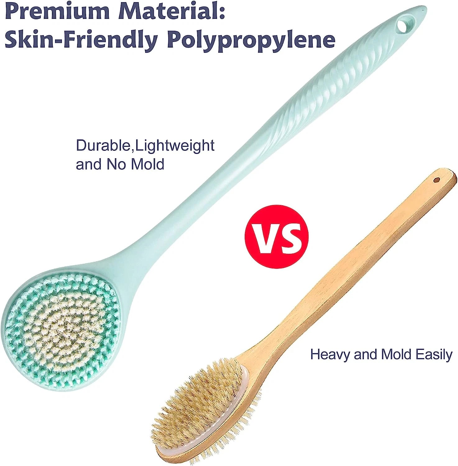 Back Bath Brush Long Handle for Shower - Soft Brush for Men & Women(16.4" Long),