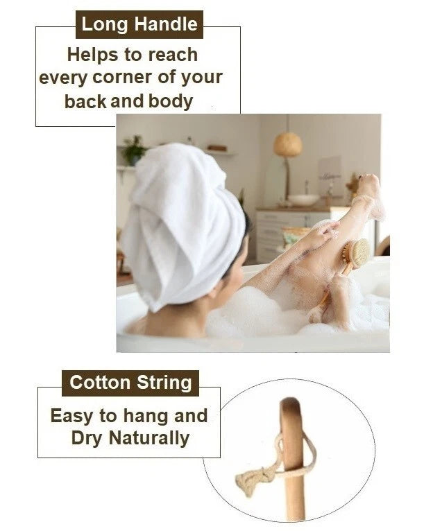 3in1 Wooden Long Handle Body Back SCRUBBER MASSAGER ANTI-CELLULITE Bath Brush UK