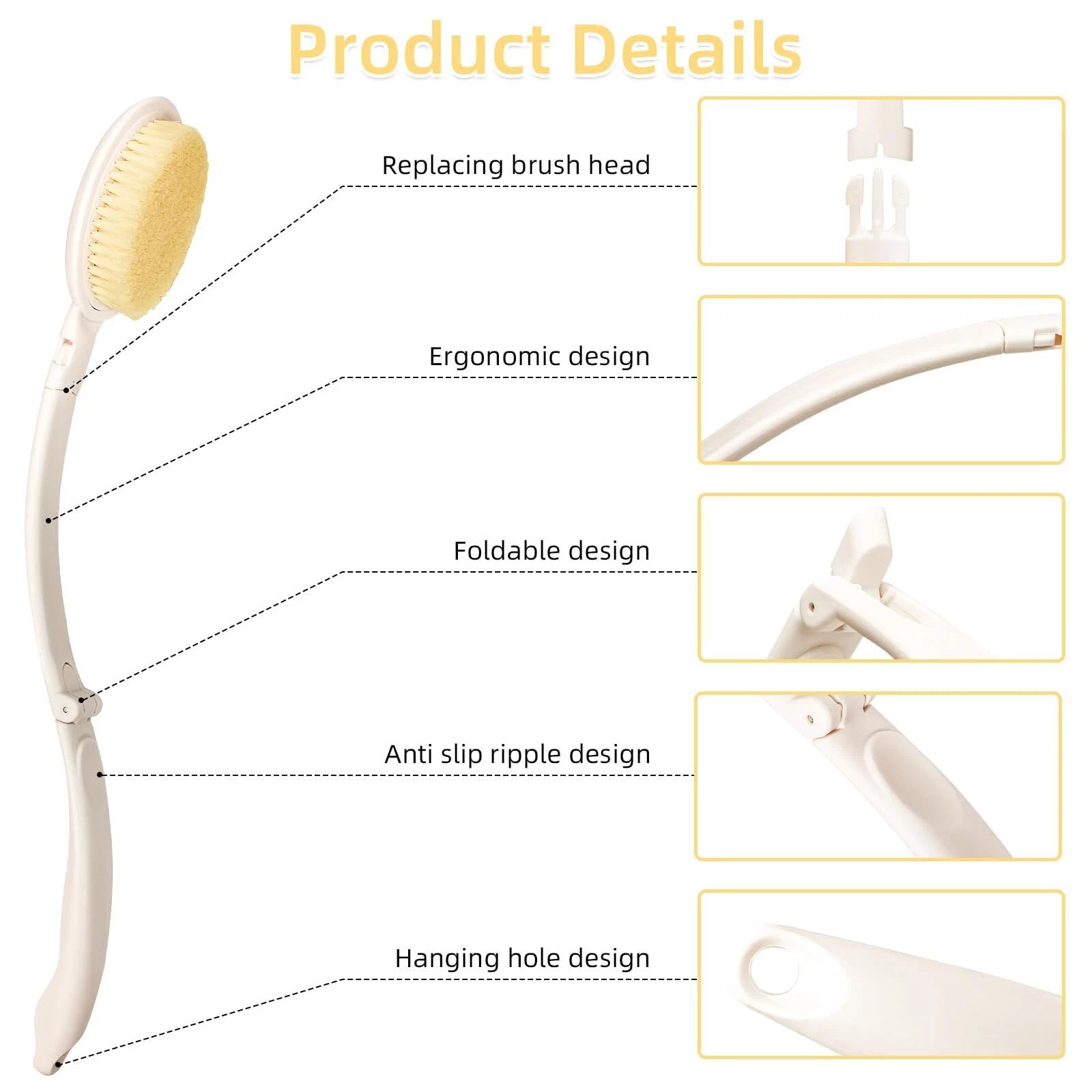 Brush Handle Shower Bath Body 19"long Sponge Set 3 In And Lotion Applicator