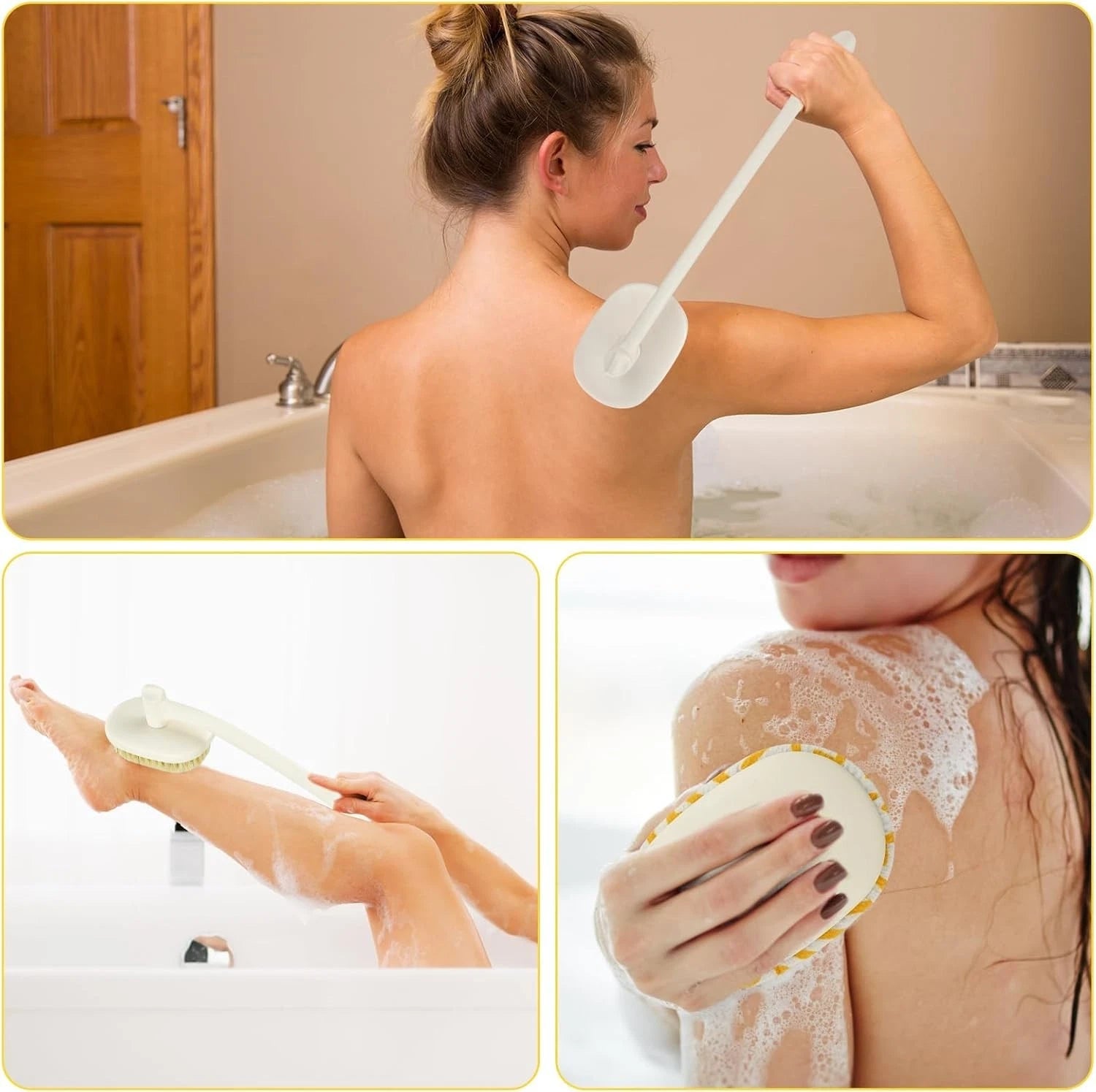 Back Scrubber Body Brush Extra Long Handle for Shower, 3 in 1 Bath Washer with &