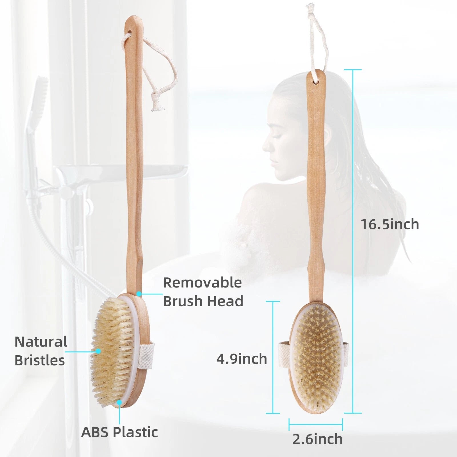 Premium Dry Skin Brush - Natural Bristle Wooden Scrubber for Spa & Shower Use US
