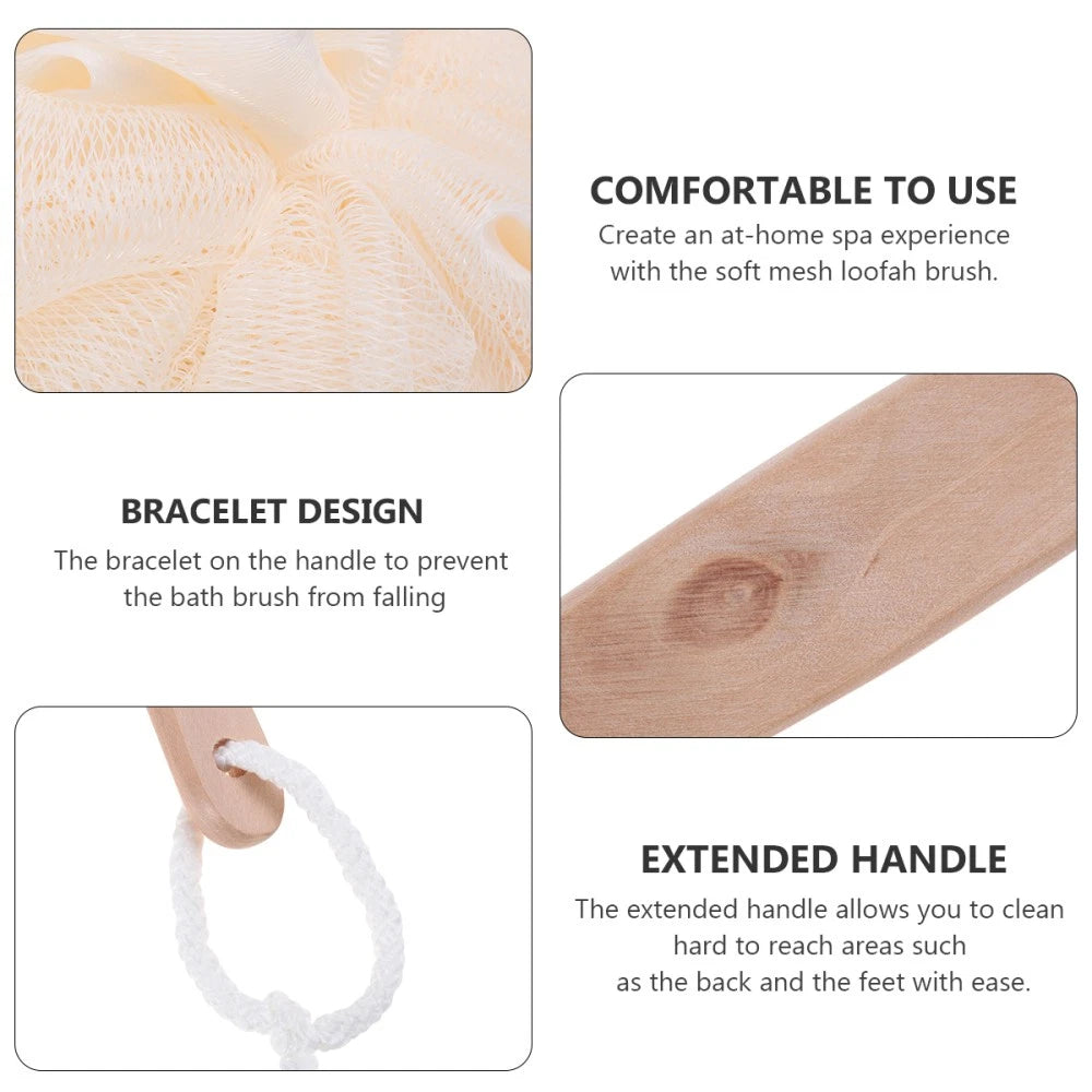 Exfoliating Bath Sponge Brush Long Handle Loofah Back Scrubber for Shower
