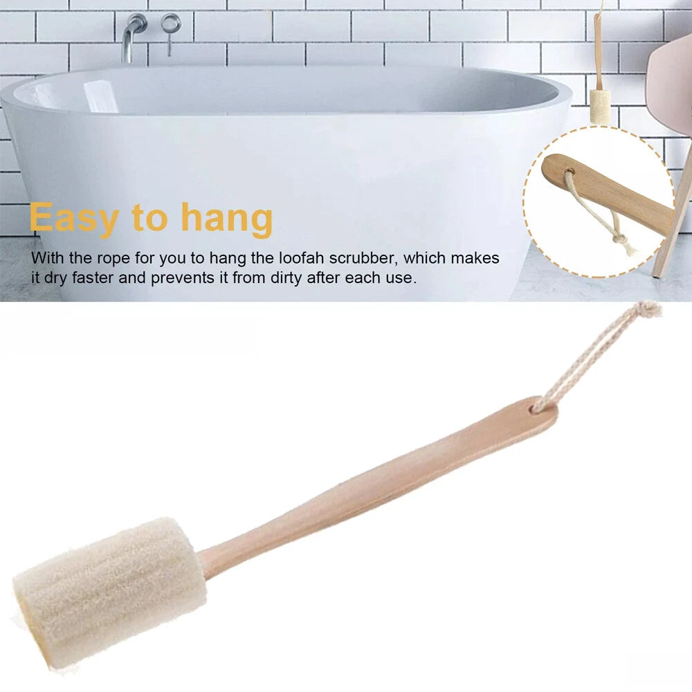 2/4Pcs Wood Loofah Back Scrubber Brush Bath Body Exfoliating Long Handle Massage
