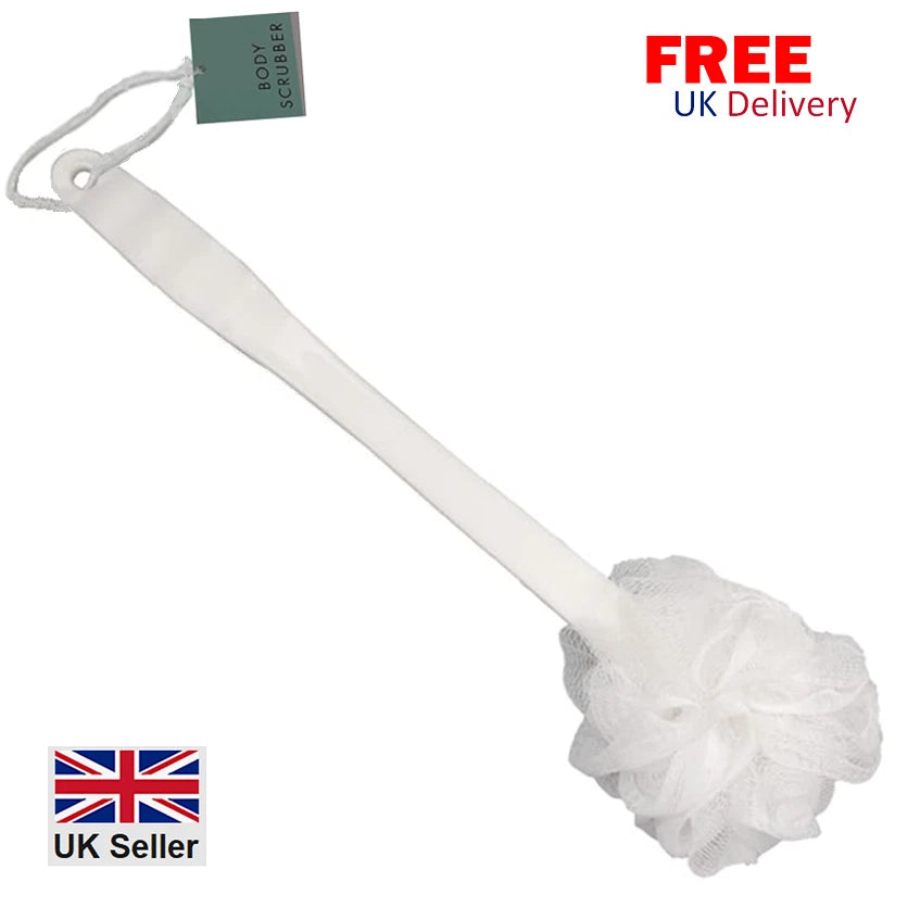 Long Handle Mesh LOOFAH PUFF Bath Shower BACK SCRUB MASSAGE brush body Sponge UK