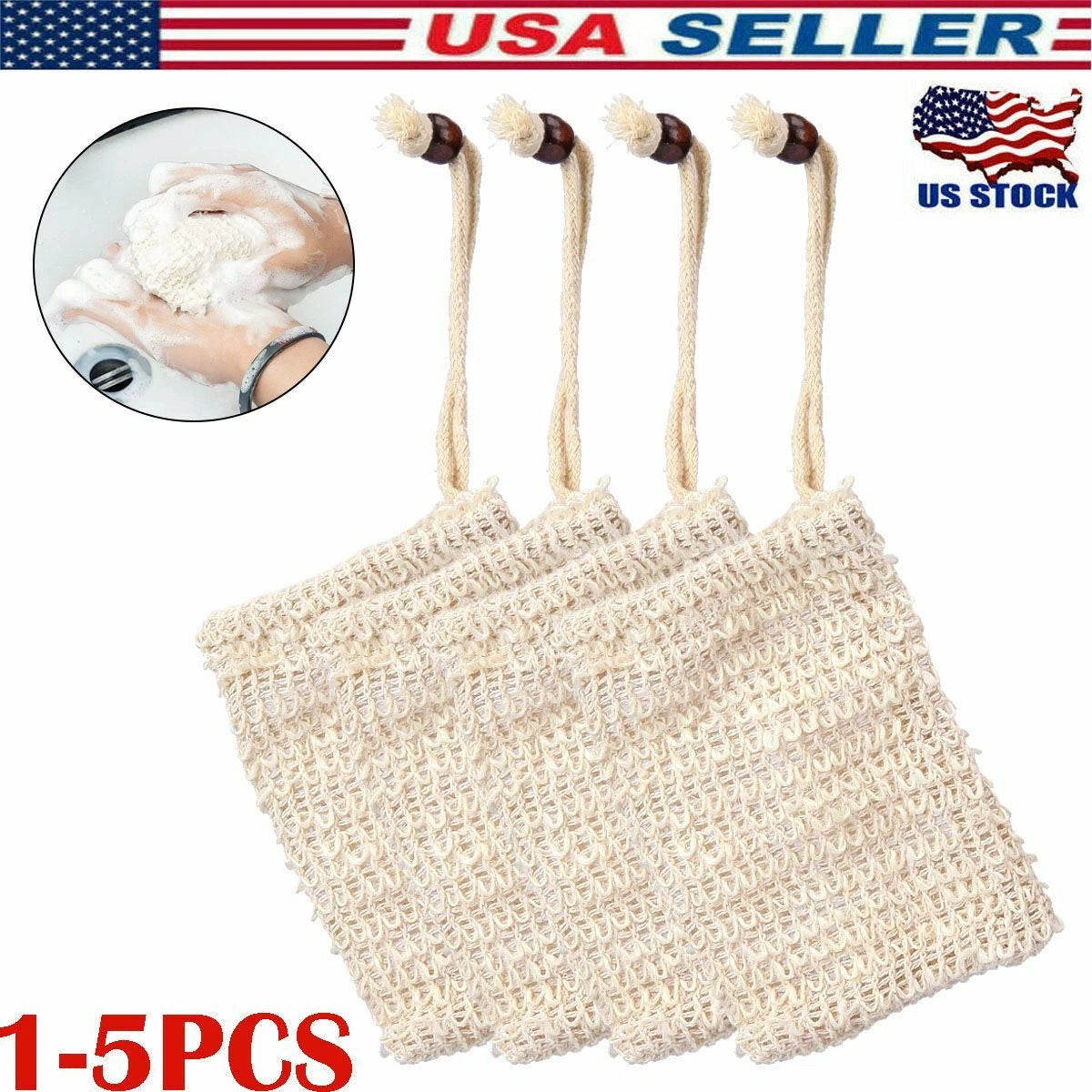 1-5 Pack Faux Sisal Soap Bag Exfoliating Soap Saver Pouch Holder US