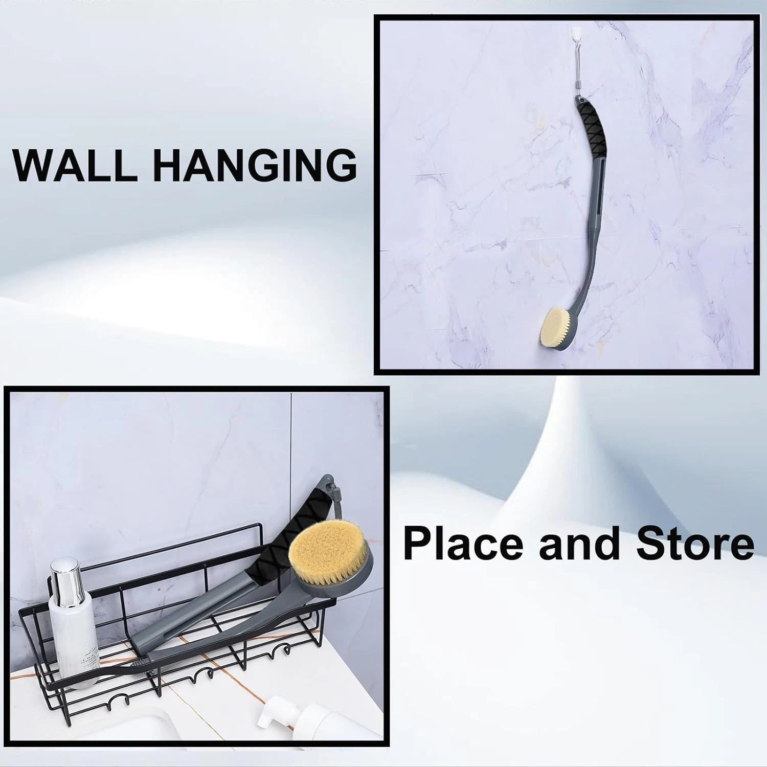 Back Scrubber for Shower,20.5" Bath Brush Long Handle for Deep Cleaning (Grey)