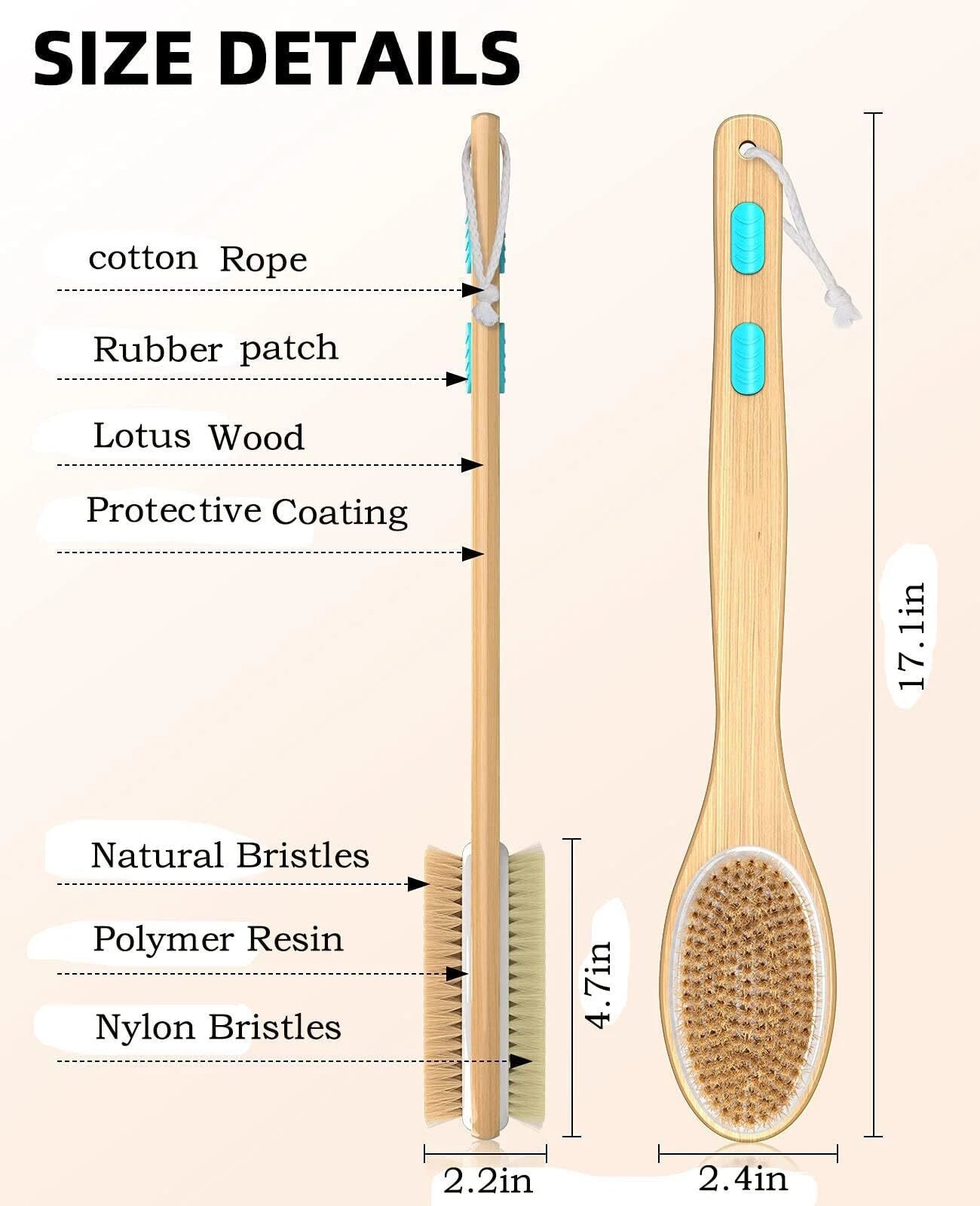 Back Scrubber for Shower, Long Handle Dual-Sided Shower Brush with Soft