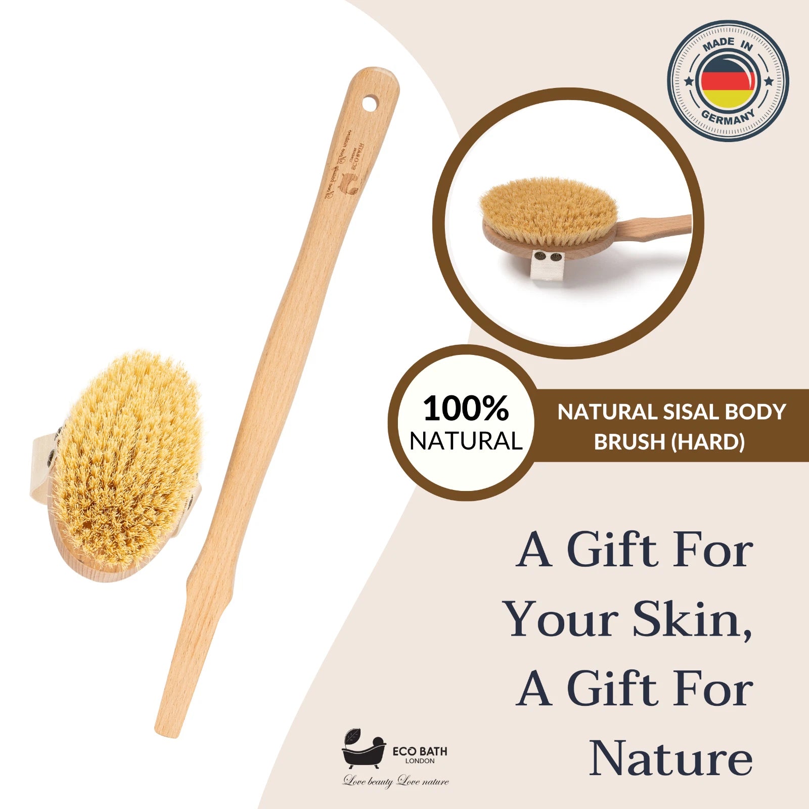 Eco Bath London Natural Hard Sisal Body Brush with Detachable Handle