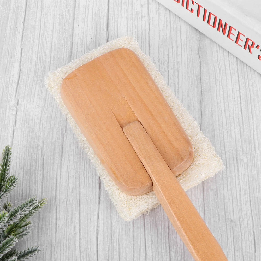 Natural Loofah Exfoliating Bath on A Wooden Handle bath brush