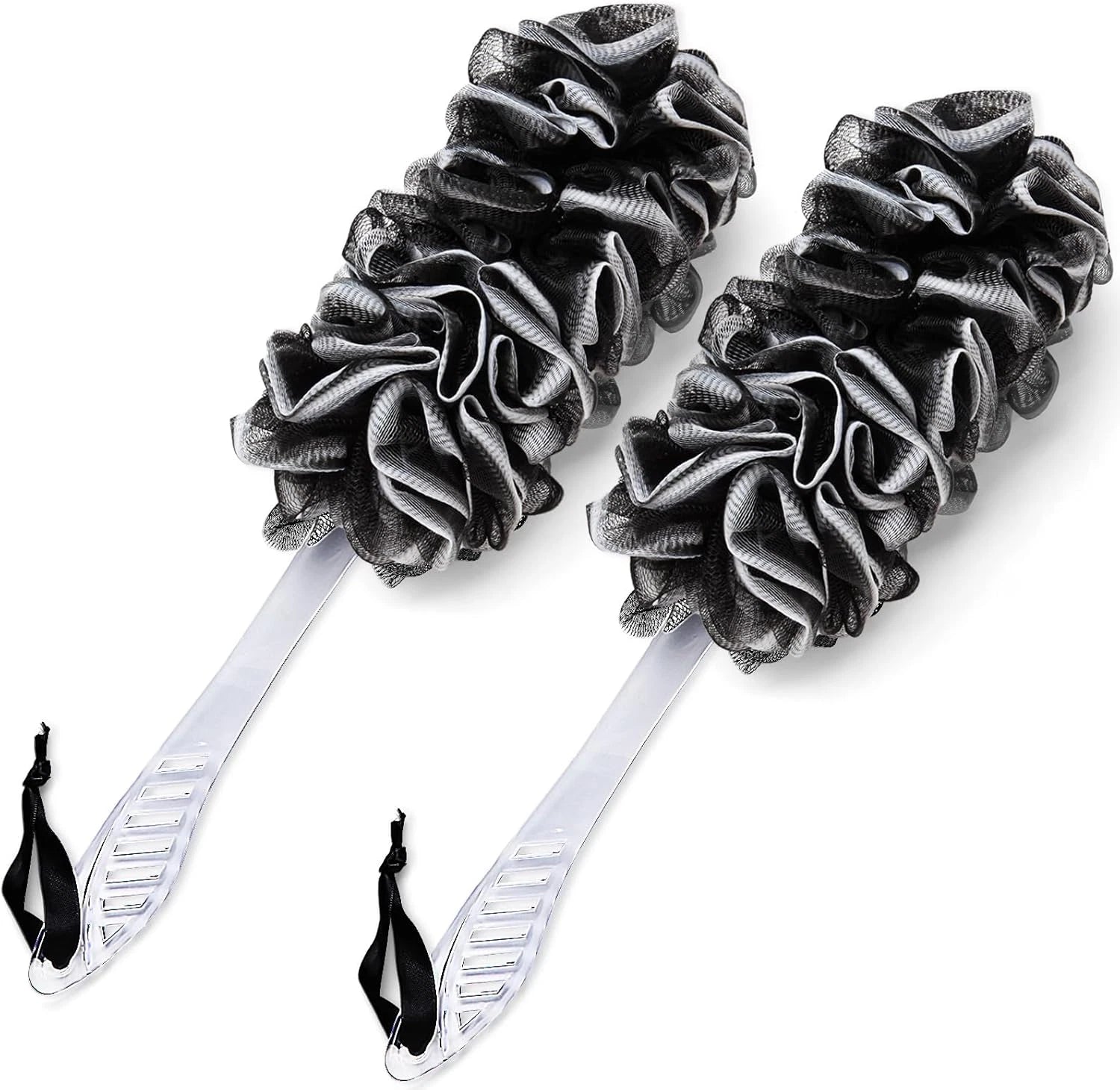 2Pack Back Scrubber for Shower, Dual-Sided Loofah on a Stick as Shower Brush Exf