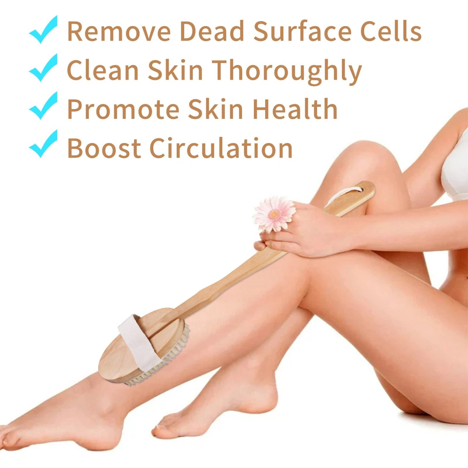 Premium Dry Skin Brush - Natural Bristle Wooden Scrubber for Spa & Shower Use US