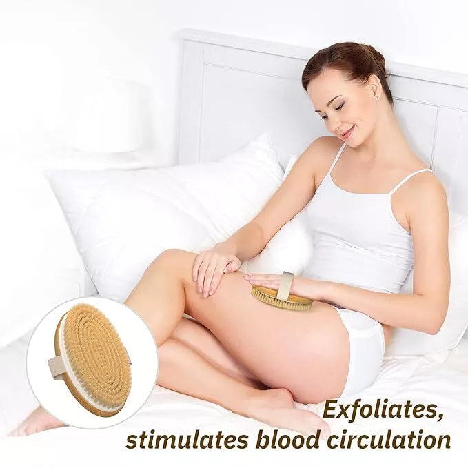 Dry Brushing Body Brush with Soft and Stiff Natural Bristles, Body Exfoliating