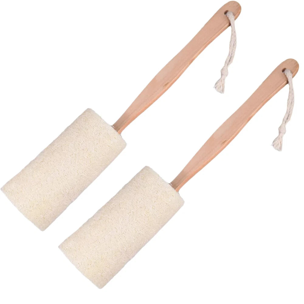 2/4Pcs Wood Loofah Back Scrubber Brush Bath Body Exfoliating Long Handle Massage