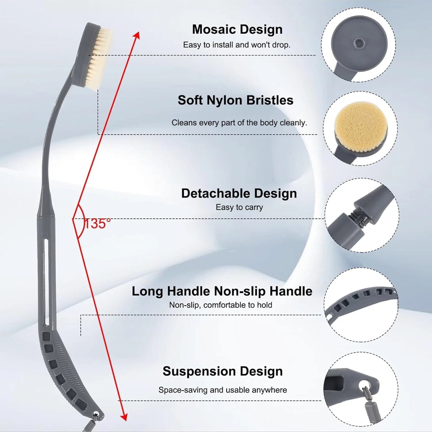 Back Scrubber for Shower,20.5" Bath Brush Long Handle for Shower for Deep Clean,