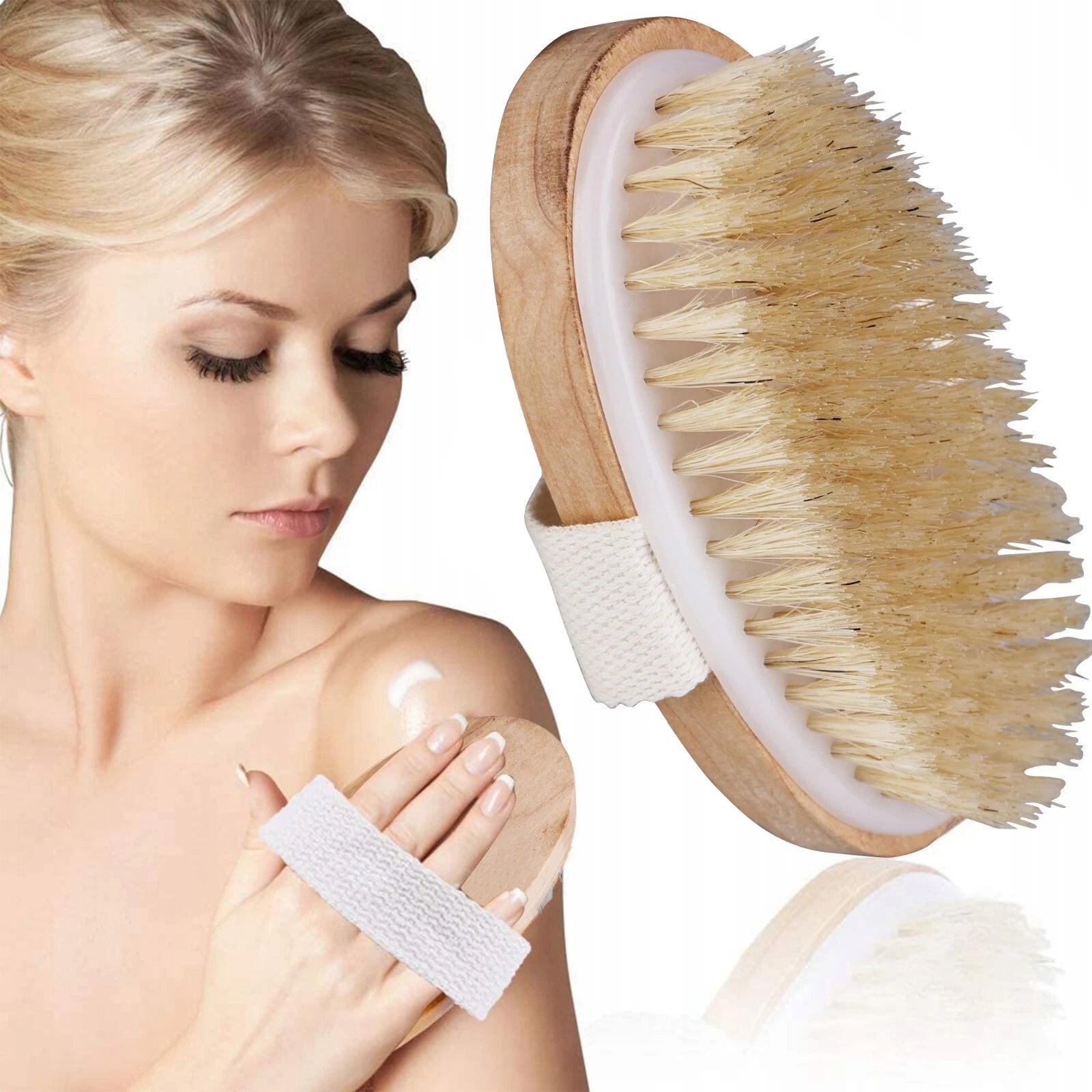 Premium Dry Skin Brush - Natural Bristle Wooden Scrubber for Spa & Shower Use US