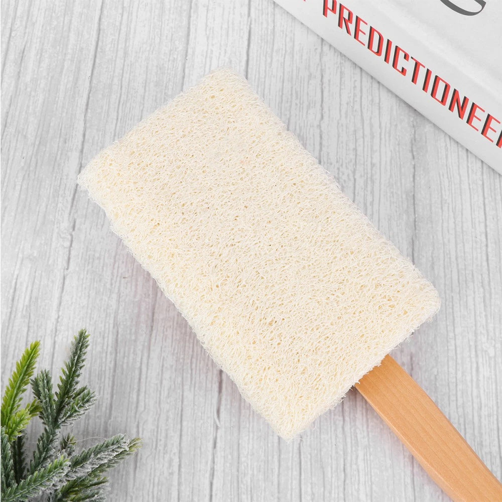 Natural Loofah Exfoliating Bath on A Wooden Handle bath brush