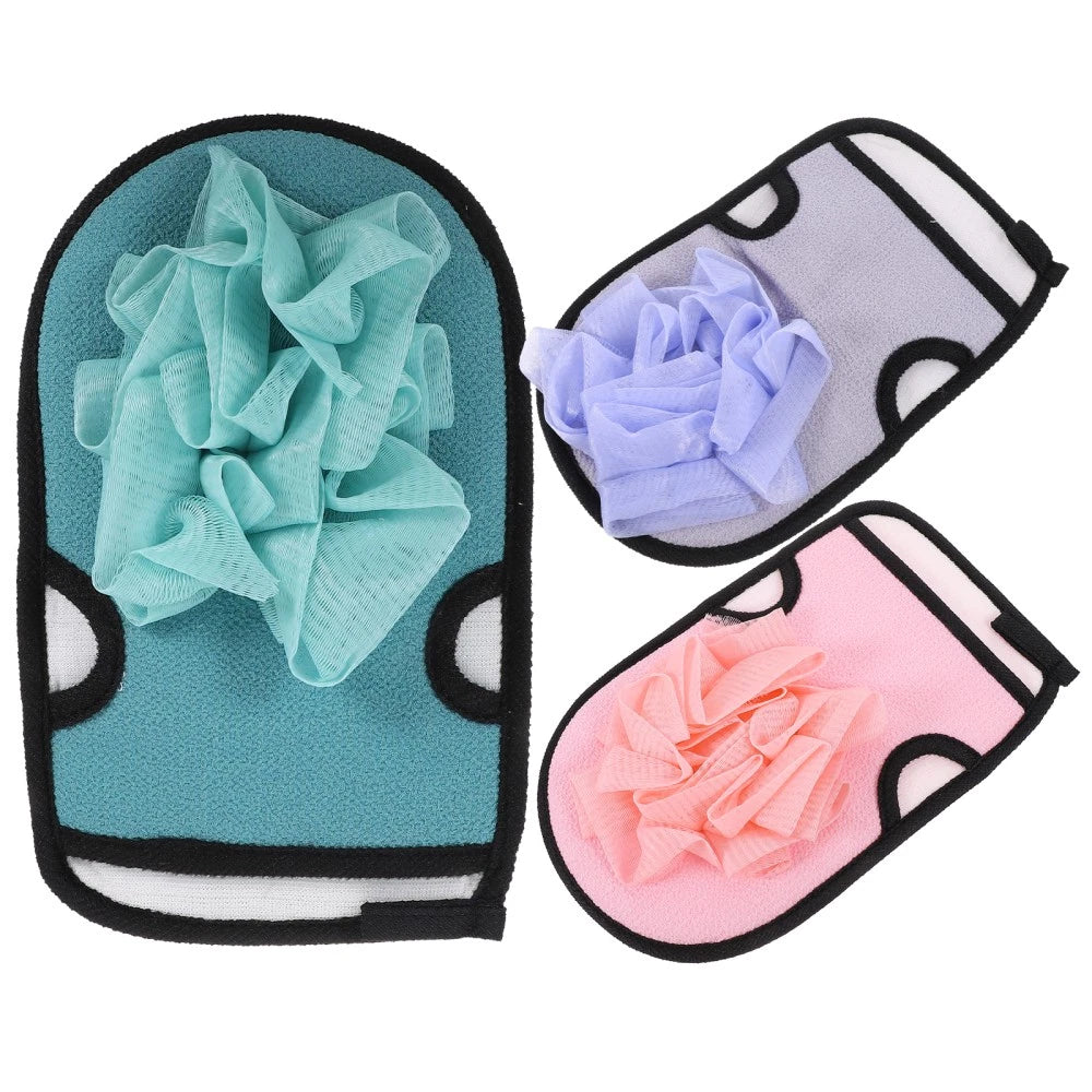 3pcs Shower Bath Gloves Brush Exfoliating Back Skin Scrubber Gloves Bath Ball