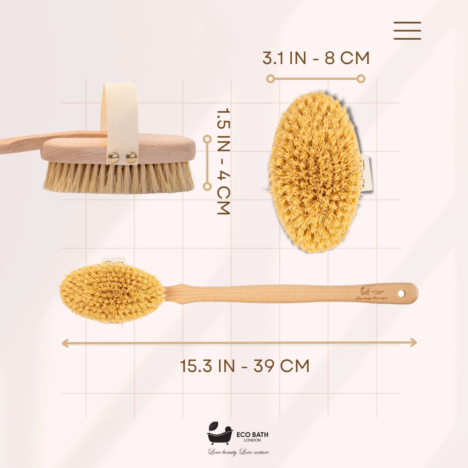 Eco Bath London Natural Hard Sisal Body Brush with Detachable Handle
