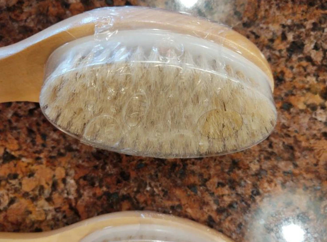 2x Bathery WET DRY BRUSH Wooden Handle Natural Bristle Body Exfoliate Blood Flow