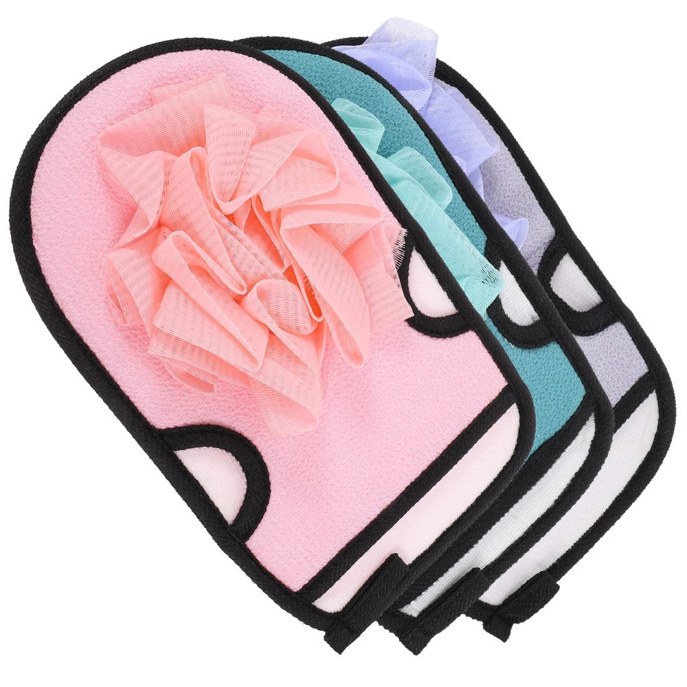 3pcs Shower Bath Gloves Brush Exfoliating Back Skin Scrubber Gloves Bath Ball