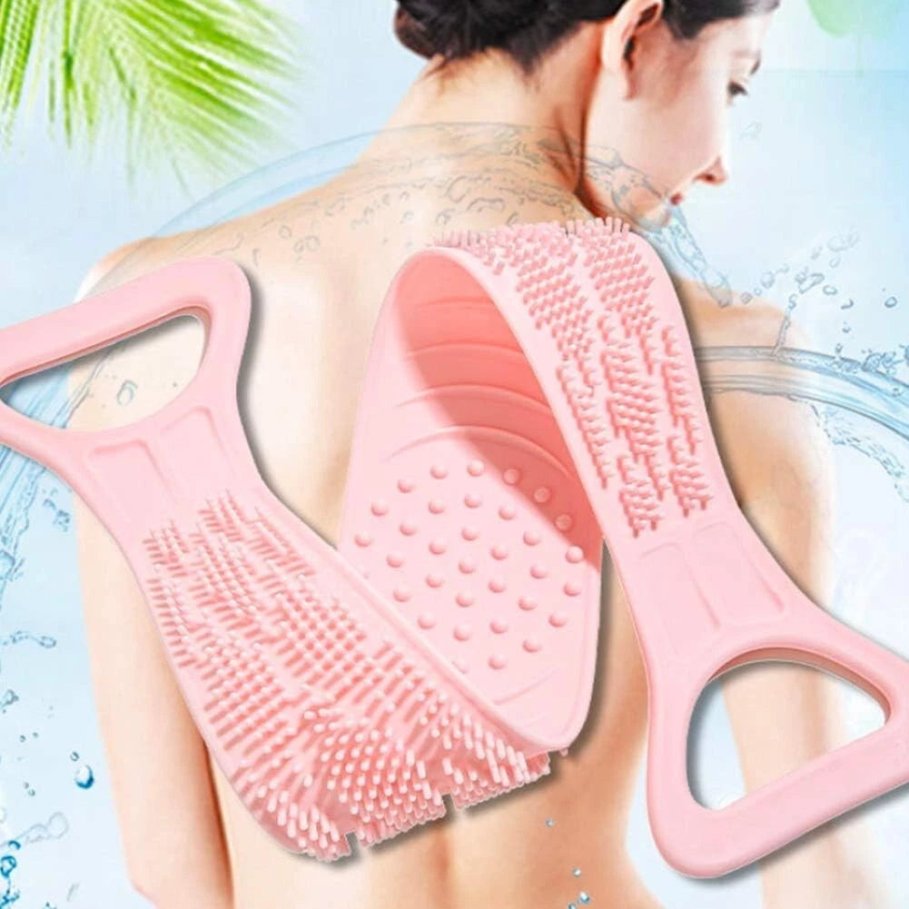 2X Double Sided Back Scrubber Bath Shower Belt Brush with Silicon Long Body