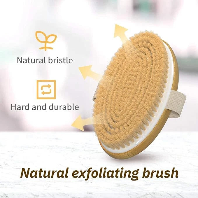 Dry Brushing Body Brush with Soft and Stiff Natural Bristles, Body Exfoliating