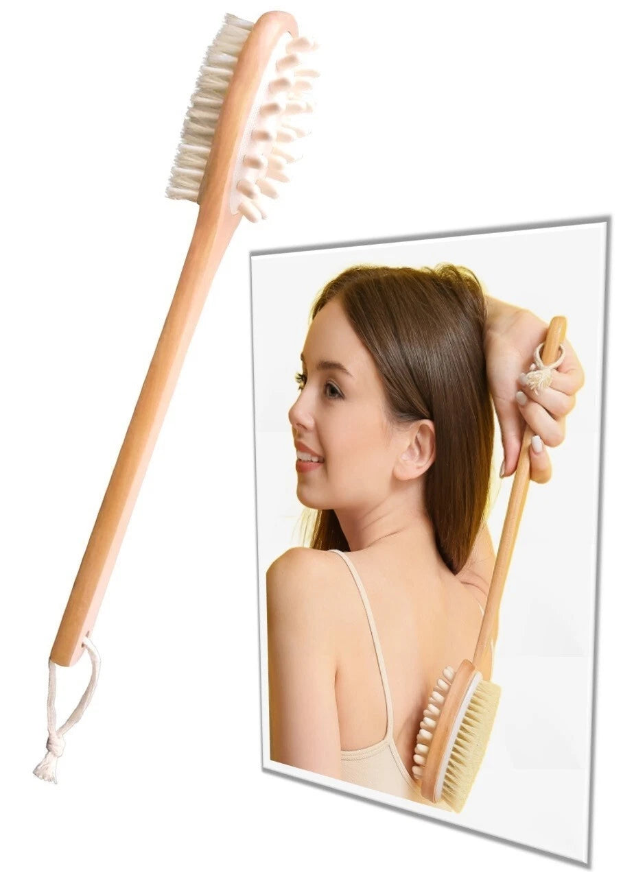 3in1 Wooden Long Handle Body Back SCRUBBER MASSAGER ANTI-CELLULITE Bath Brush UK