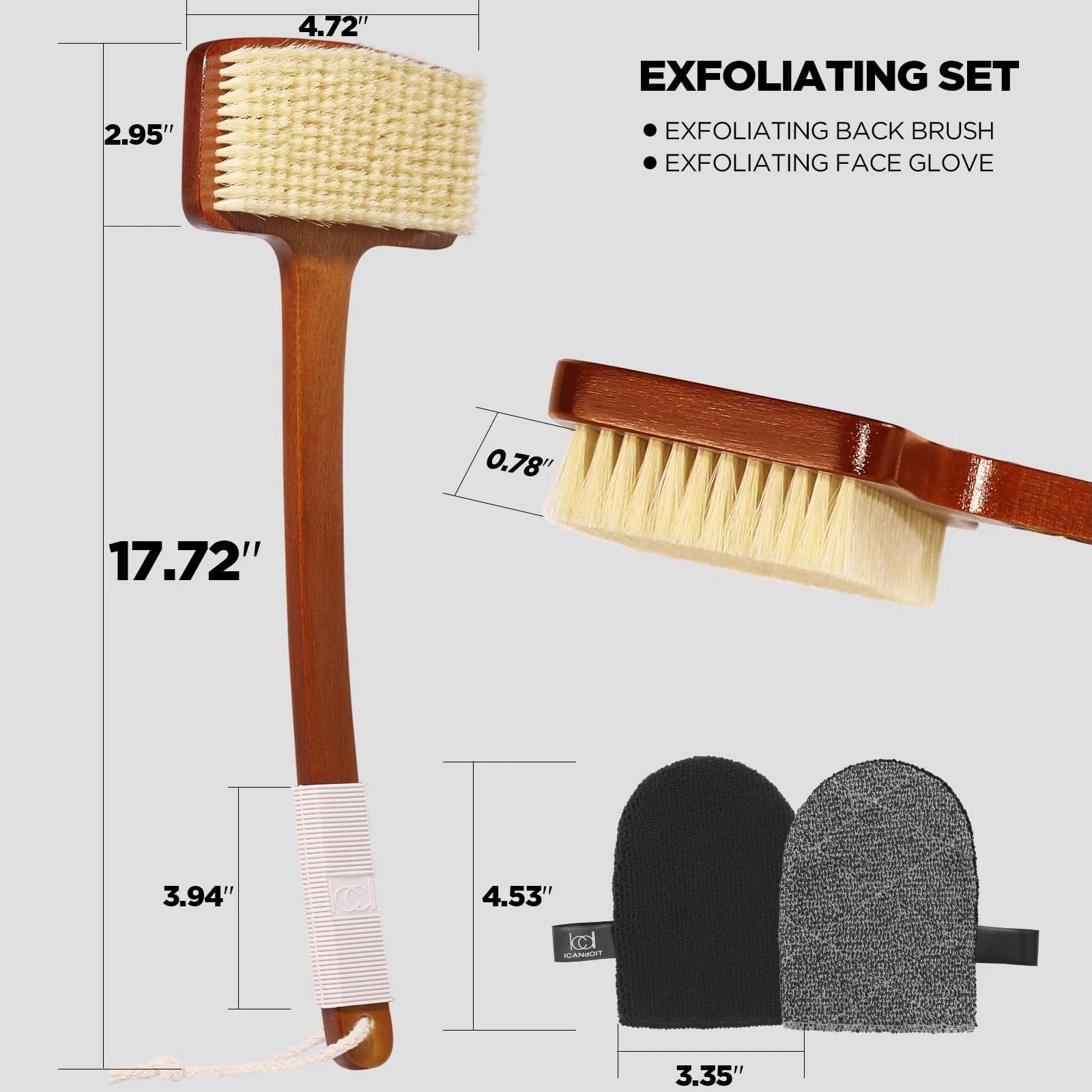 Exfoliation Set-17.71 Inch Boar Bristles Back Scrubber Bath Brush,Shower Brus...