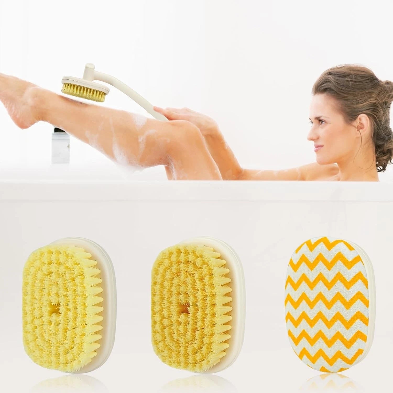 Back Scrubber Body Brush Extra Long Handle for Shower, 3 in 1 Bath Washer with &