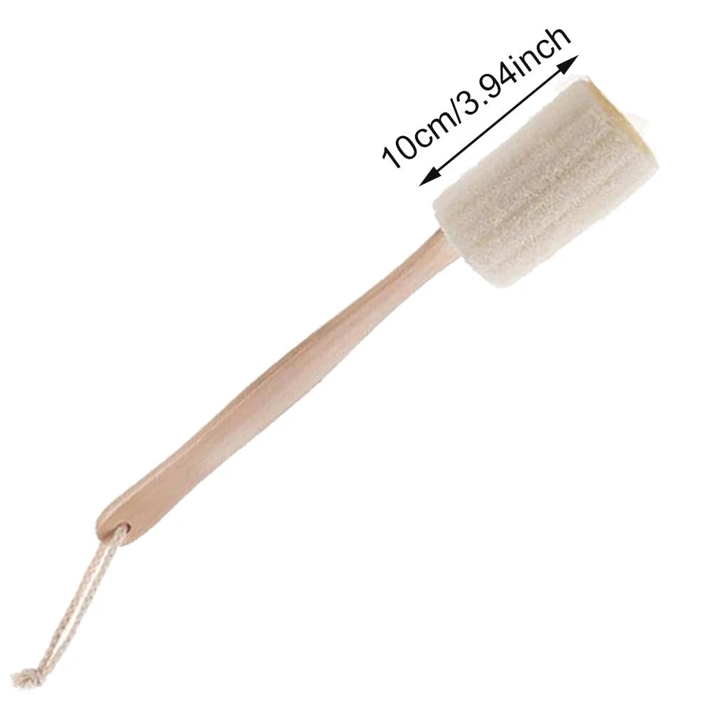 2/4Pcs Wood Loofah Back Scrubber Brush Bath Body Exfoliating Long Handle Massage