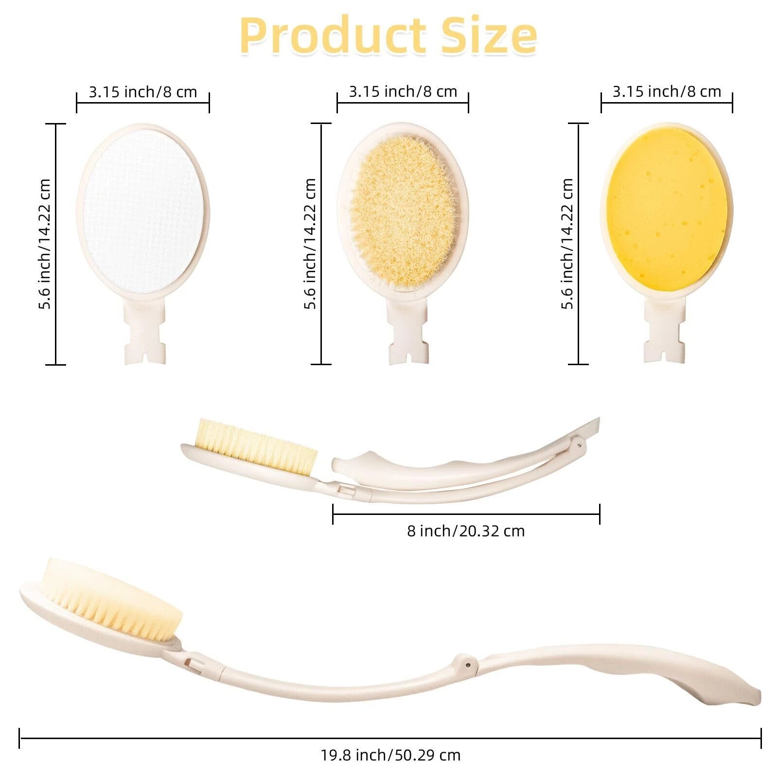 Brush Handle Shower Bath Body 19"long Sponge Set 3 In And Lotion Applicator