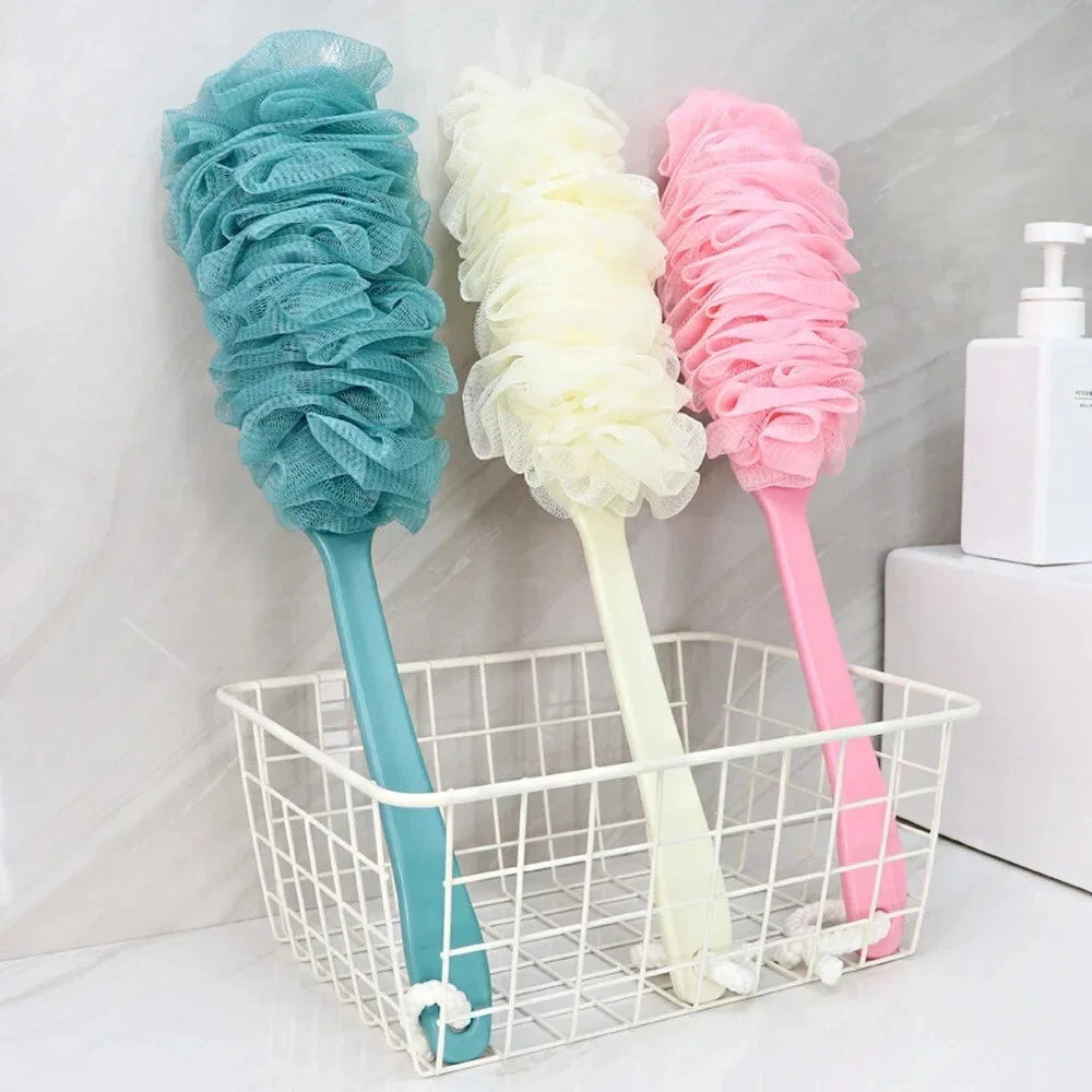 Long Handle Bath Brush - Soft Mesh Back Scrubber Shower Loofah Body Puff