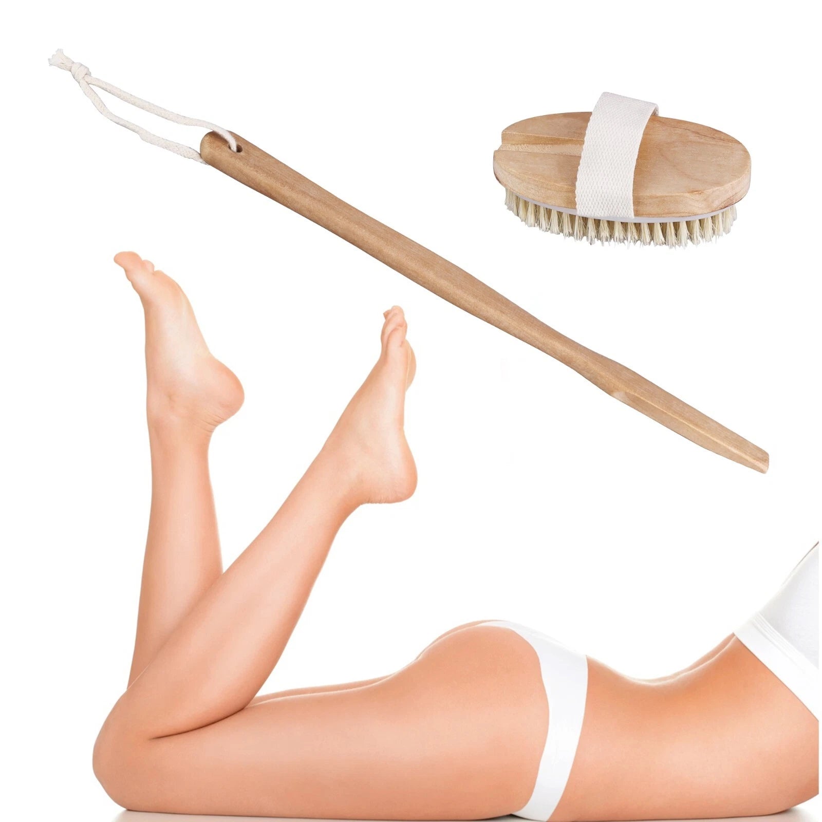 Premium Dry Skin Brush - Natural Bristle Wooden Scrubber for Spa & Shower Use US