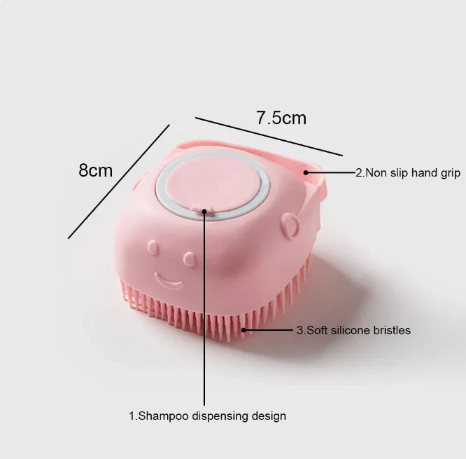 Pet Dog Cat Silicone Softy Massage Bath Brush Scrubber Shampoo Dispenser Shower