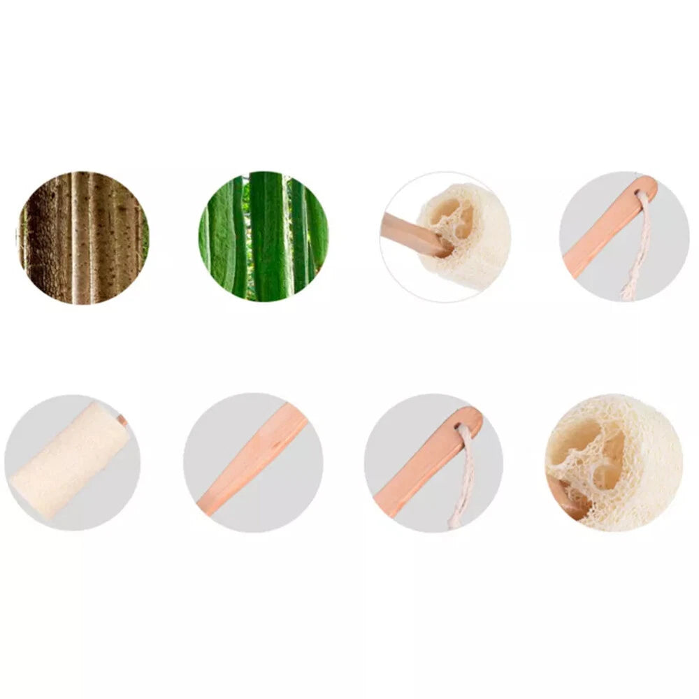 2/4Pcs Wood Loofah Back Scrubber Brush Bath Body Exfoliating Long Handle Massage