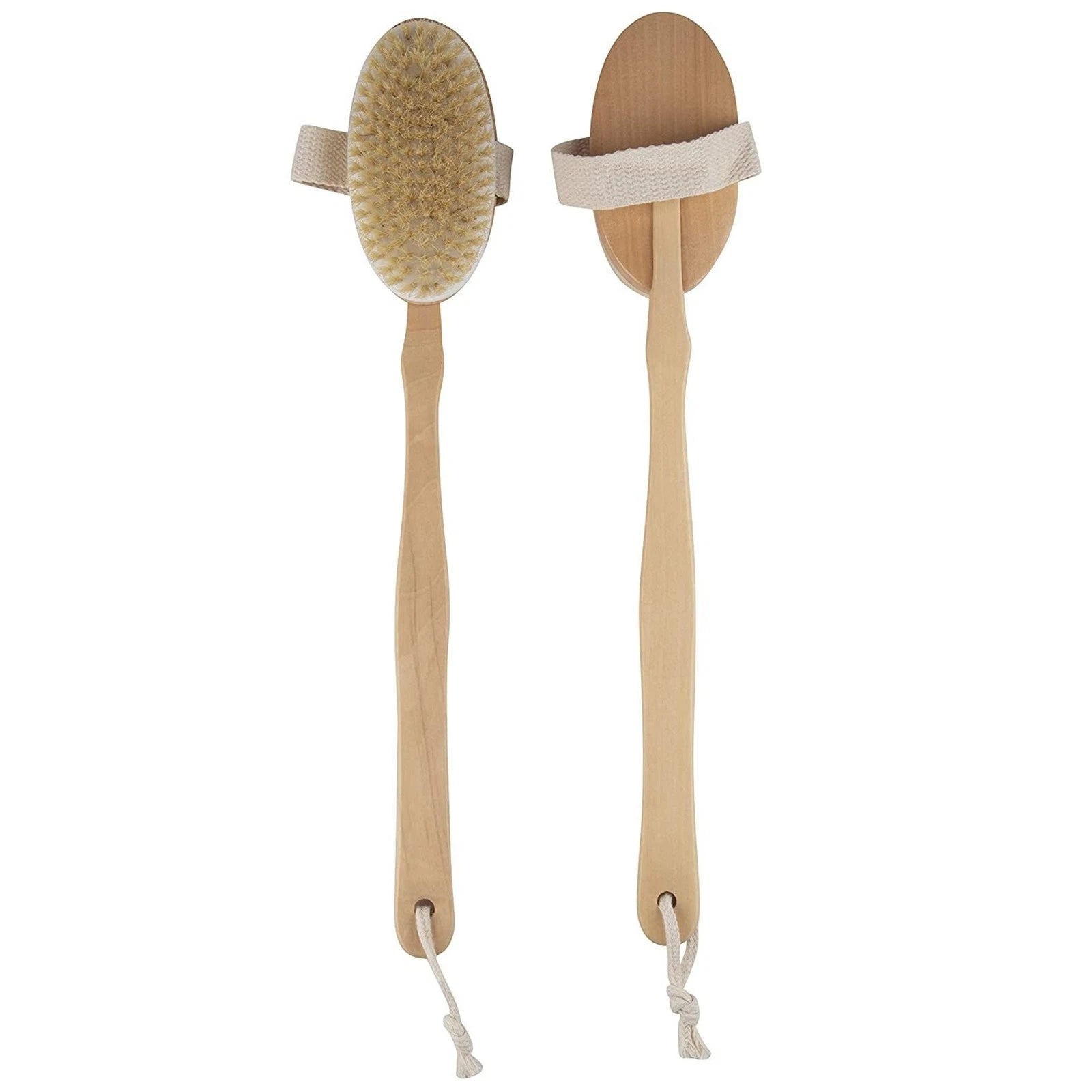 2 Pack Dry Brushing Body Brush, Natural Bristle Wooden Bath Shower Long Handle