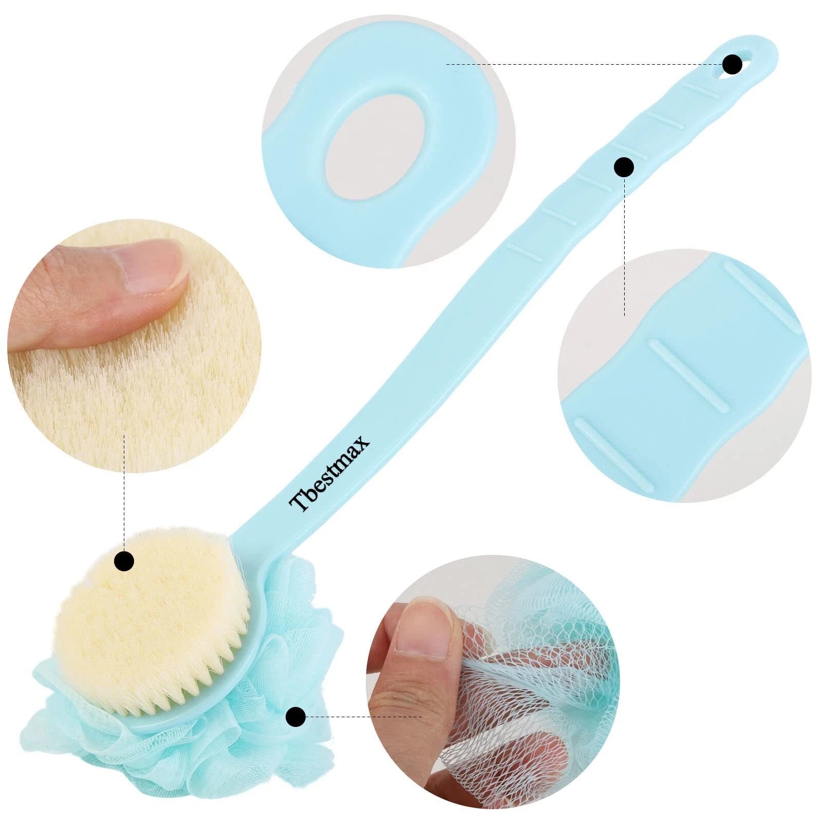 Back Brush Long Handle Shower Bath Scrubber Body Loofah With Soft Mesh Sponge