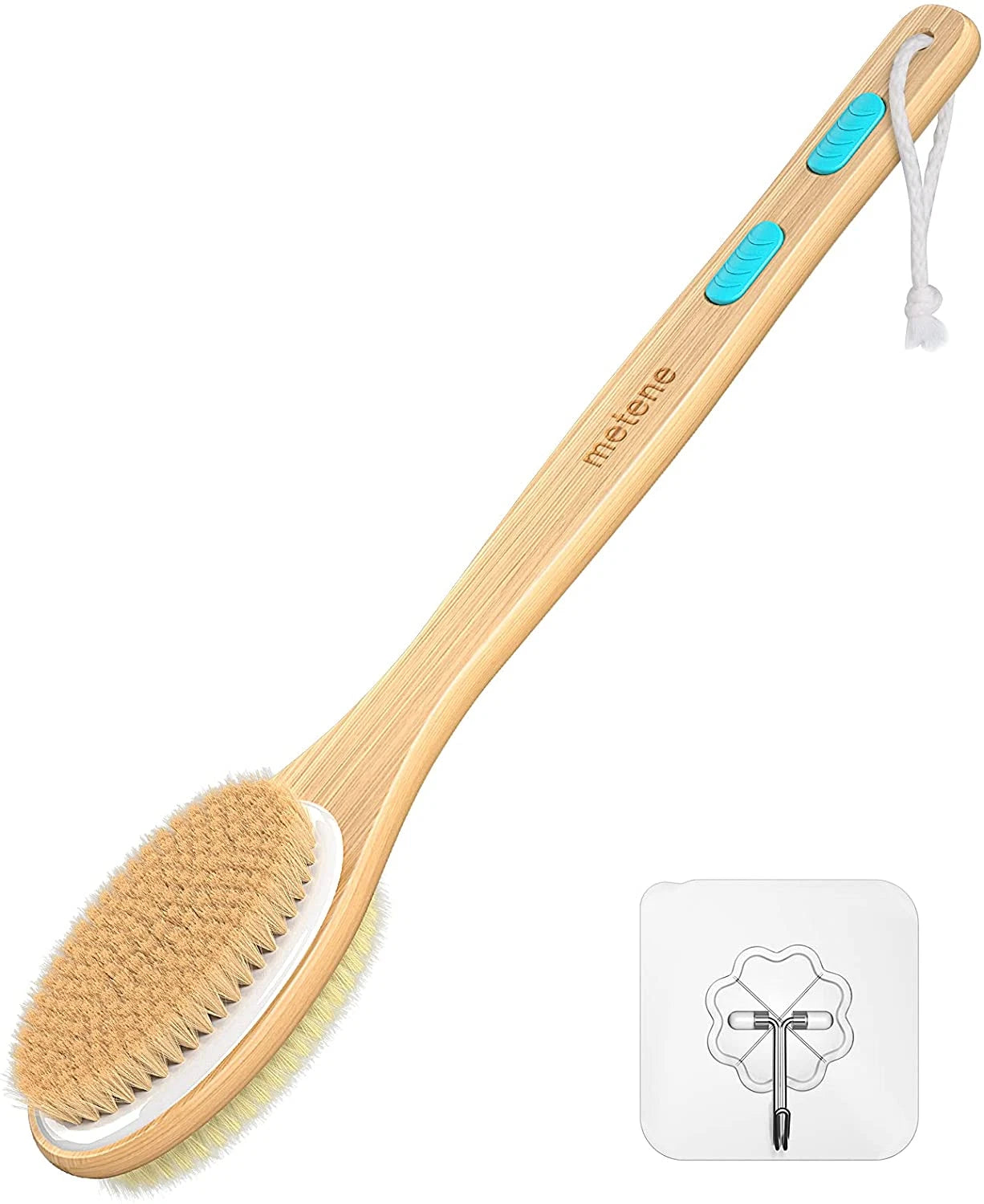 Metene Shower Brush with Soft and Stiff Bristles, Bath Dual-Sided Long Handle Ba
