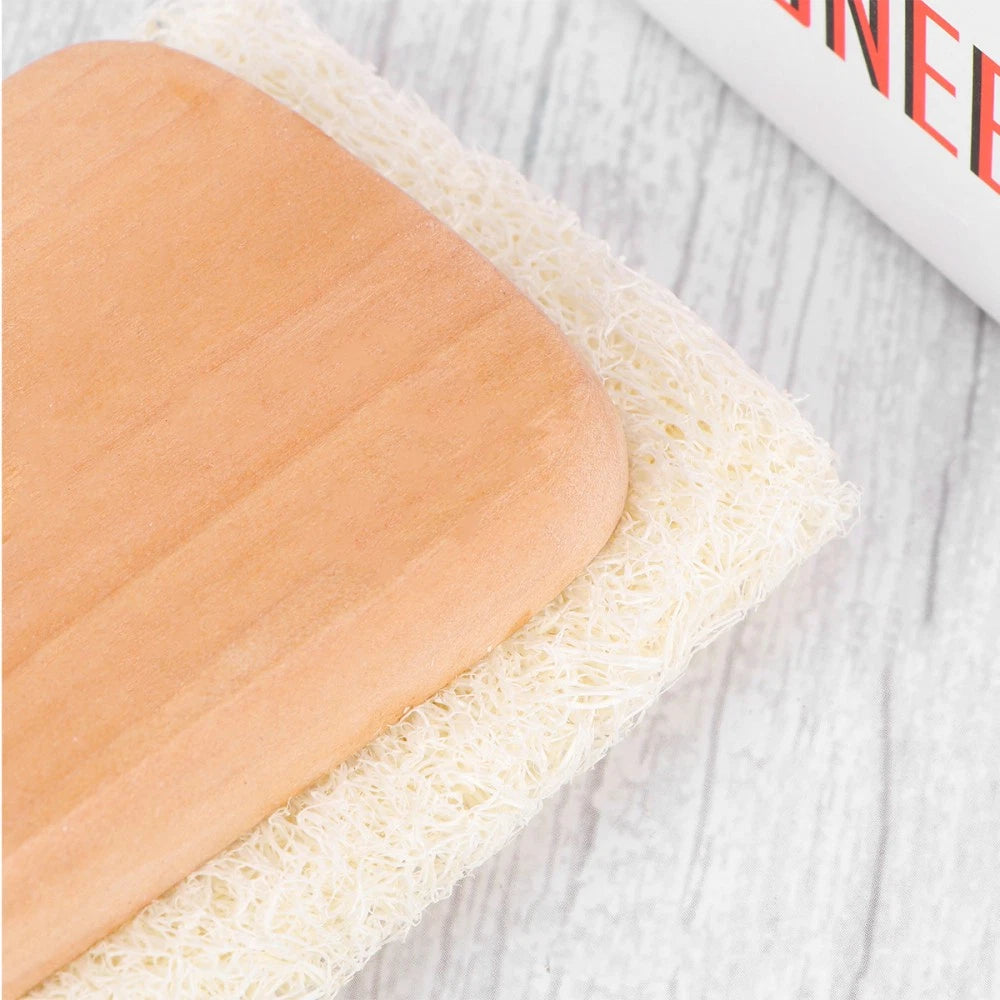 Natural Loofah Exfoliating Bath on A Wooden Handle bath brush