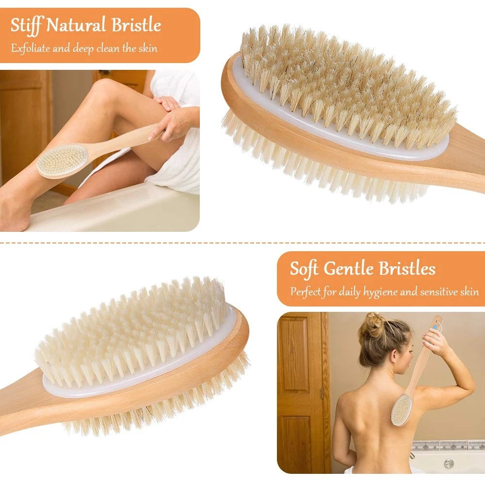 Body Brush Back Scrubber Long Handle Bath Shower Brush with Soft and Stiff
