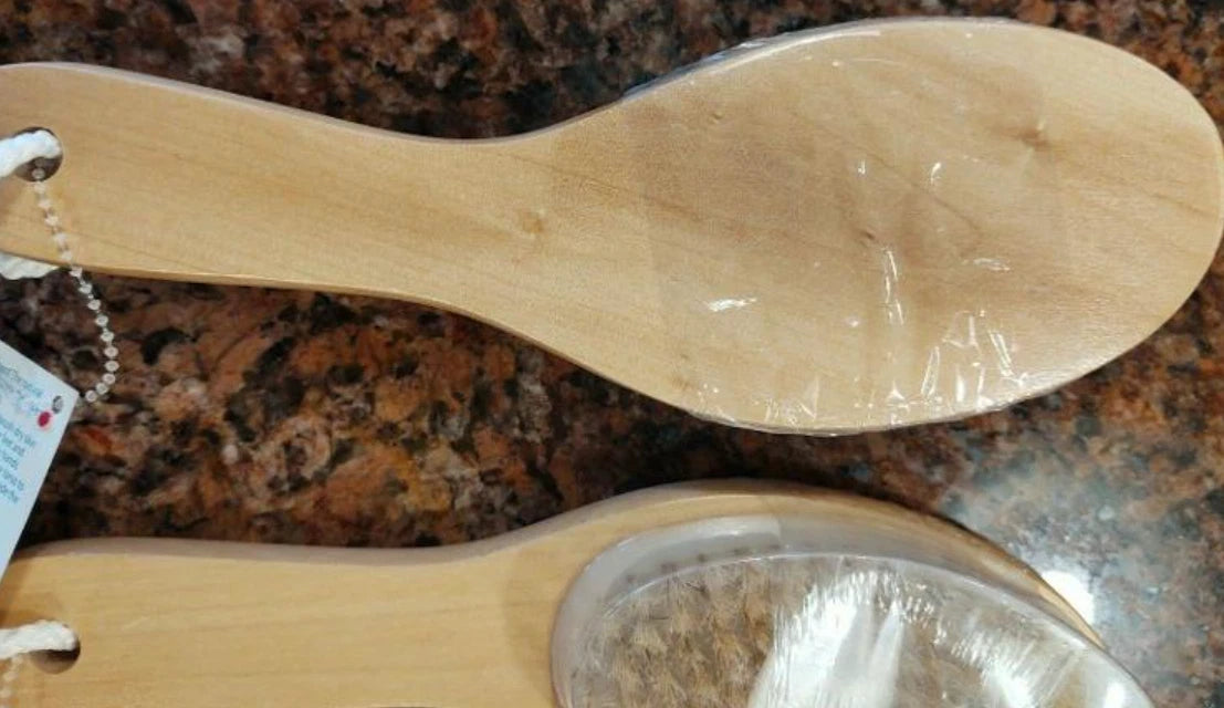2x Bathery WET DRY BRUSH Wooden Handle Natural Bristle Body Exfoliate Blood Flow